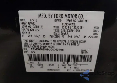 2018 Ford Explorer Xlt from USA, damaged, VIN 1FM5K8D89JGC40408